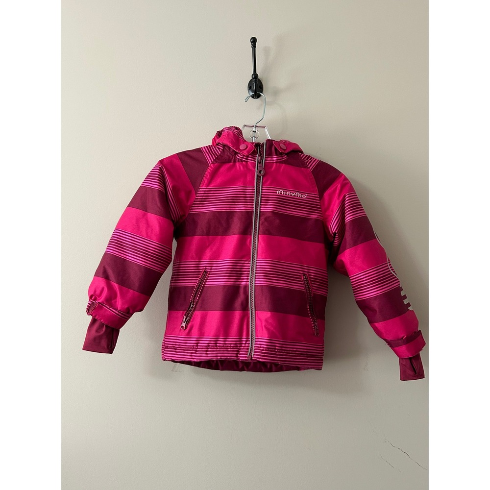 Minymo Kids Pink Striped Hooded Winter Jacket Insulated Ski Coat Thumbhole Cuffs